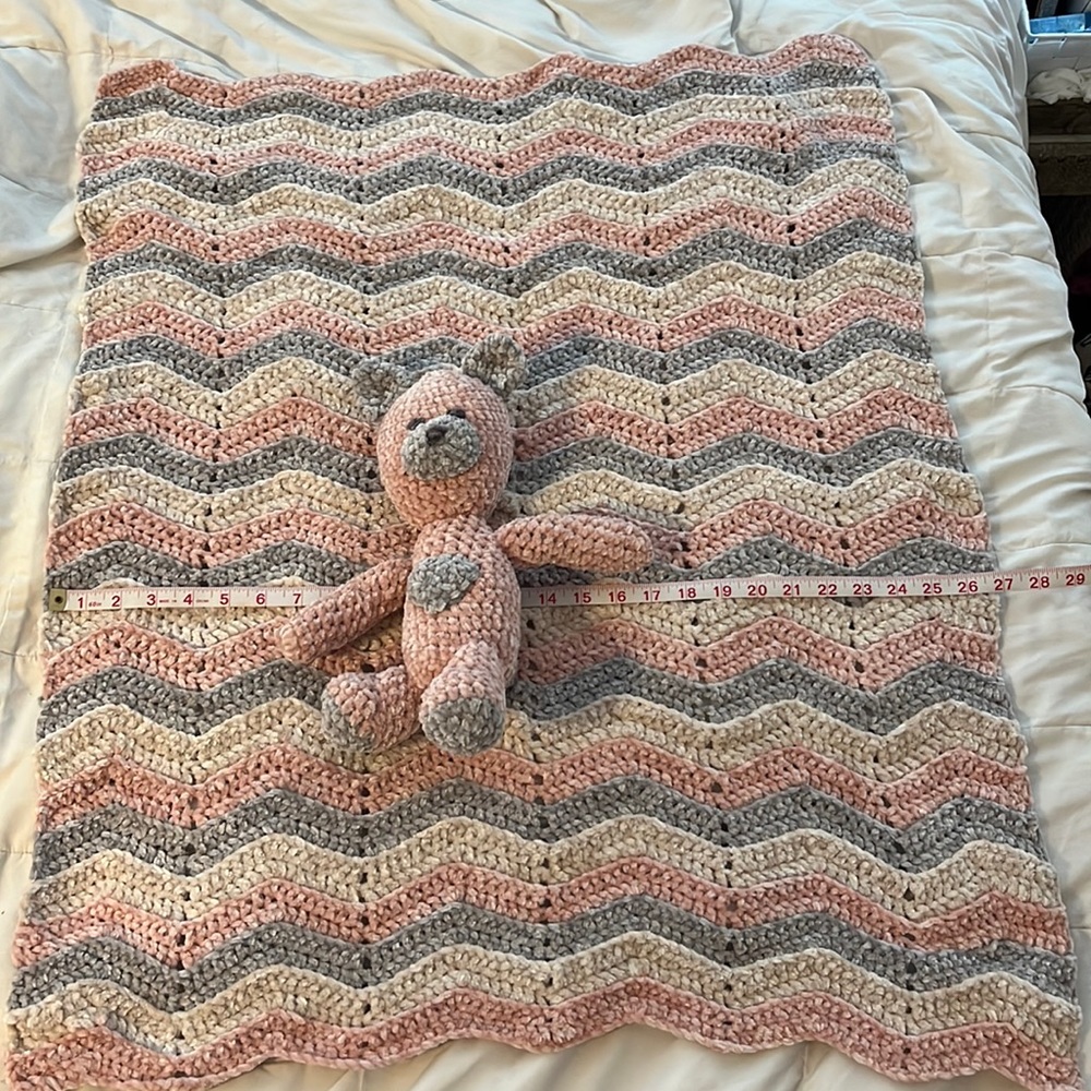 Handmade baby blanket and bear